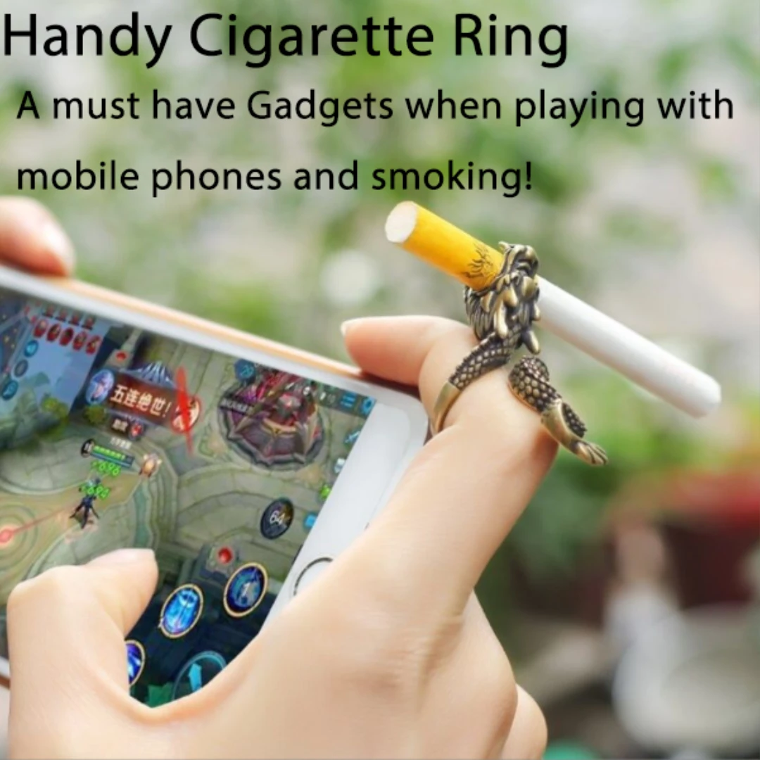 

Carved Dragon Copper Ring for Men, Cigarette Holder, Clip for Playing Mobile Phones, Convinent to Use