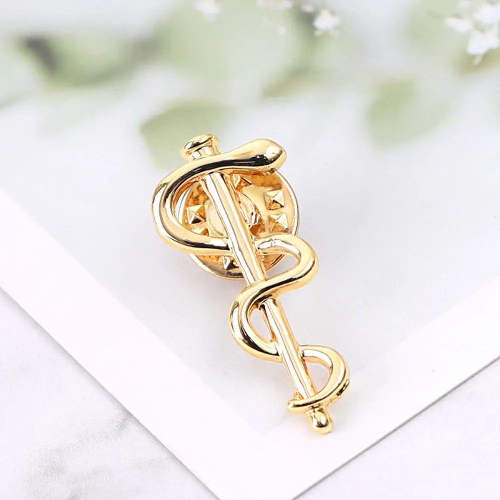 Cartoon Black/Gold/Silver Magic Snake Stick Brooch Toroidal Line Electroplated Metal Badge Party