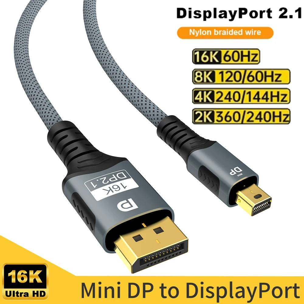 Mini DisplayPort to DP Cable DP2.1 Bi-Directional Conversion  Adapter 16K@60Hz 4K@144Hz for Gaming Laptop MacBook Air Projector