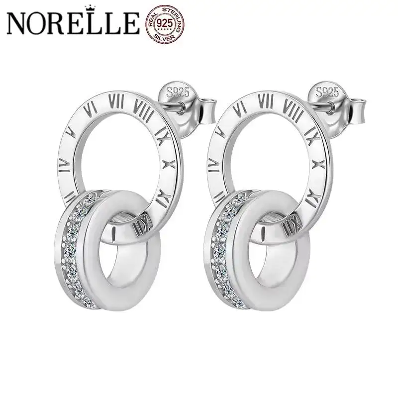 

Korean Hot Selling Fine Jewelry 925 Sterling Silver Numeral Double Hoop Earring for Women Gifts Luxury Moissanite Earrings
