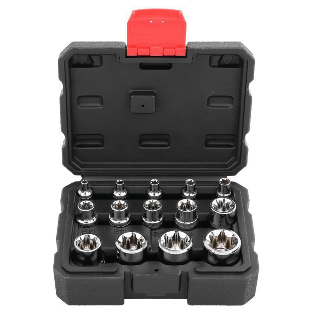 14 Pieces of E-Type Sleeve Bolt Extractor Set is Used for Damaged, Freeze and Rusted Lug Nuts and Screws.