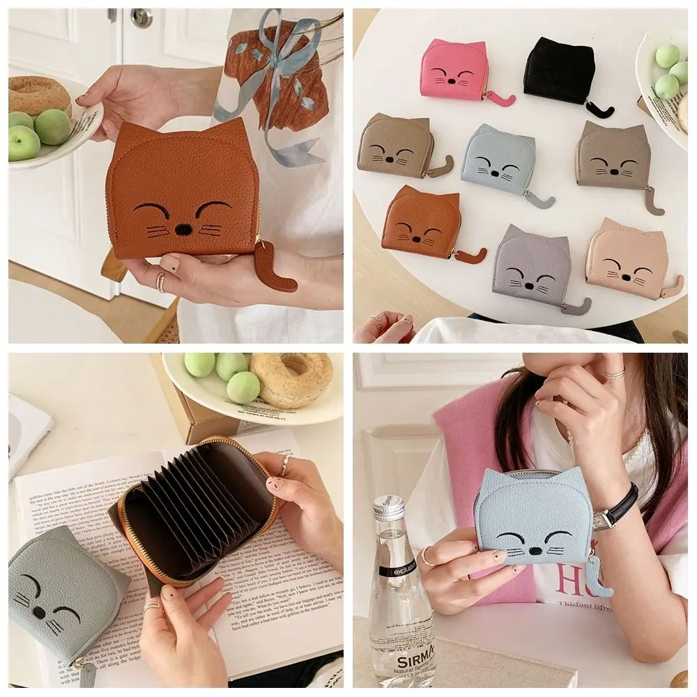 

Portable PU Leather Cute Cat Card Bag Animals Zipper Card Holder Clutch Bag Korean Style Outdoor