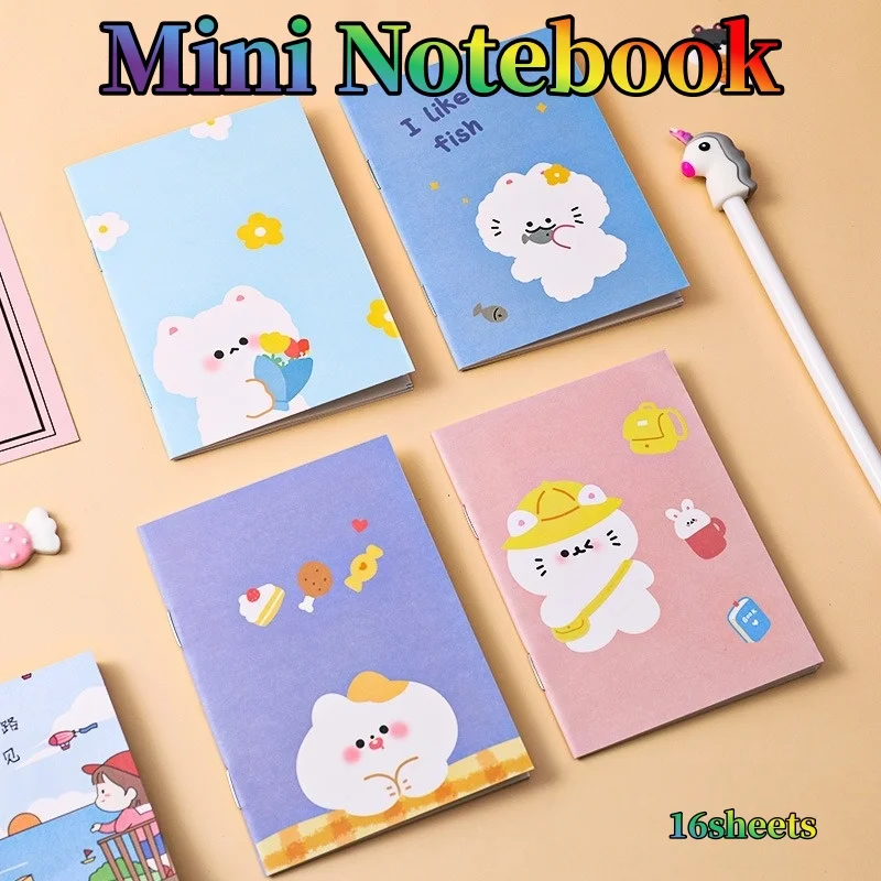 4/8/12pcs Cute Pocket Size Mini Notebook, Portable Small Notepad for Student Office Home, Compact Stationery Book Bear Cake Sky