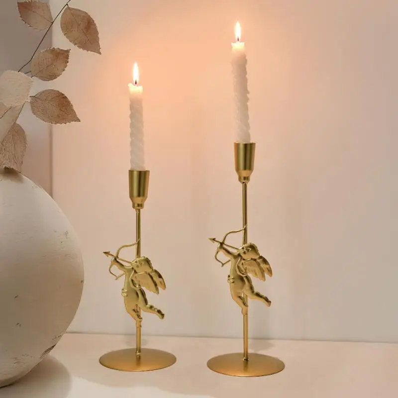 Vintage Elegant Metal Cupid Candle Holder Romantic Design Suitable For Wedding Anniversary, Home And Hotel Decoration