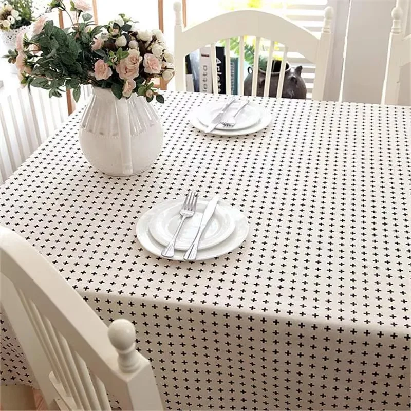 Polyester Cotton Table Cover, Simple Modern Black Polka Dot Decor for Dining Table