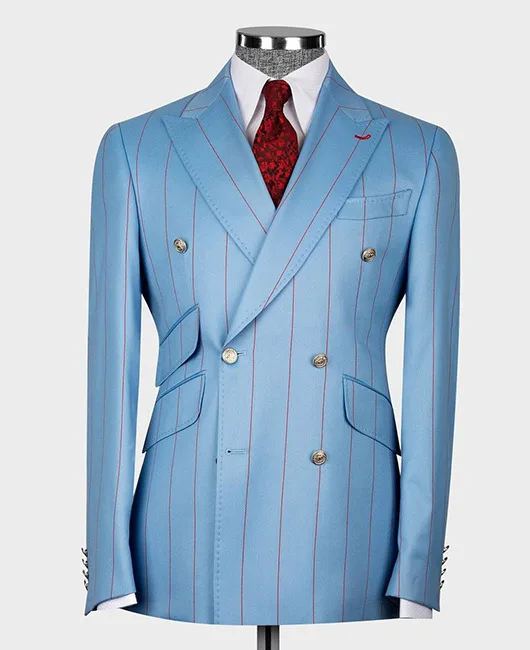 Business Contrast Stripe High-end Men Suits Slim Fit Peak Lapel Groom Formal Prom Tuxedos Elegant Double Breasted Male Blazers