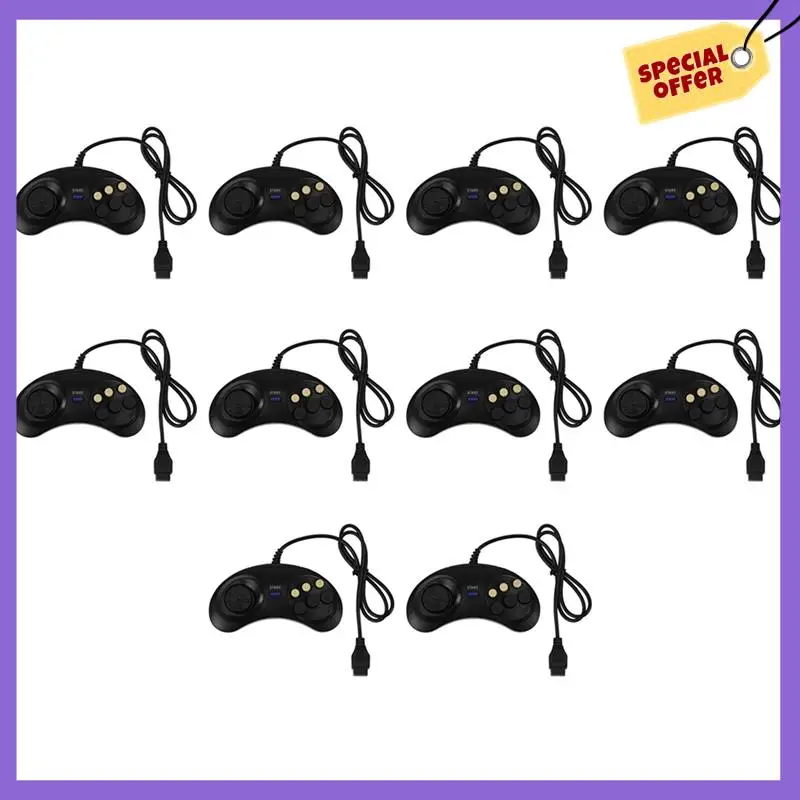 

-A96Z 10X Classic Retro 6 Buttons Wired Handle Game Controller Gamepad Joystick Joypad For Sega Md2 Pc Mac Mega