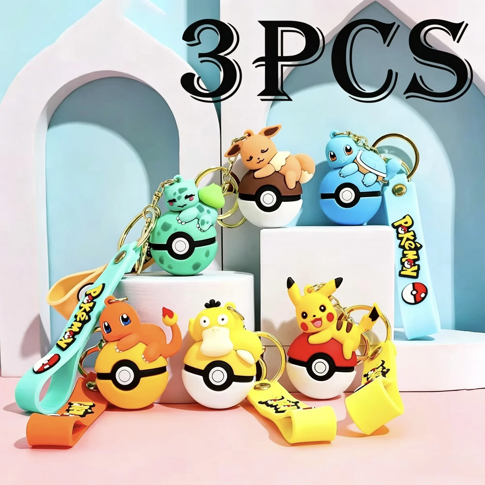 6pcs Kawaii Anime Keychain Set Eevee Charmander Figures