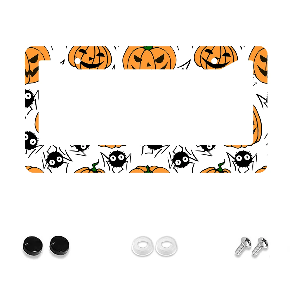 

1 шт. оранжевый узор тыквы и паука, рамка номерного знака с 2 отверстиями, алюминиевый материал, 6x12 дюймов, с набором винтов, мультфильм, ворон