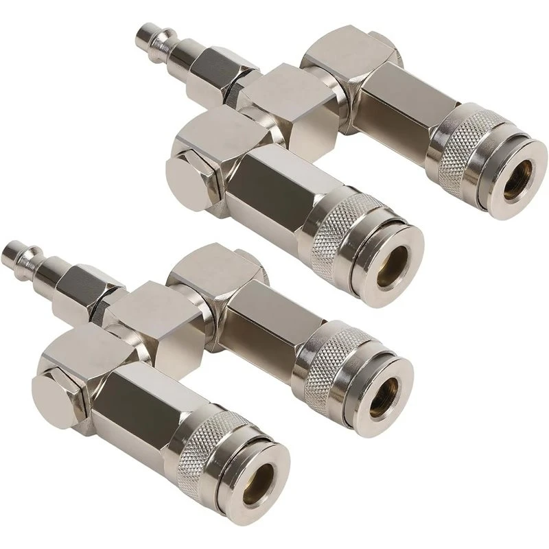T19C Quick Connect Air Hose Splitter 2 Pack 2-Way With 360° Swivel, 1/4