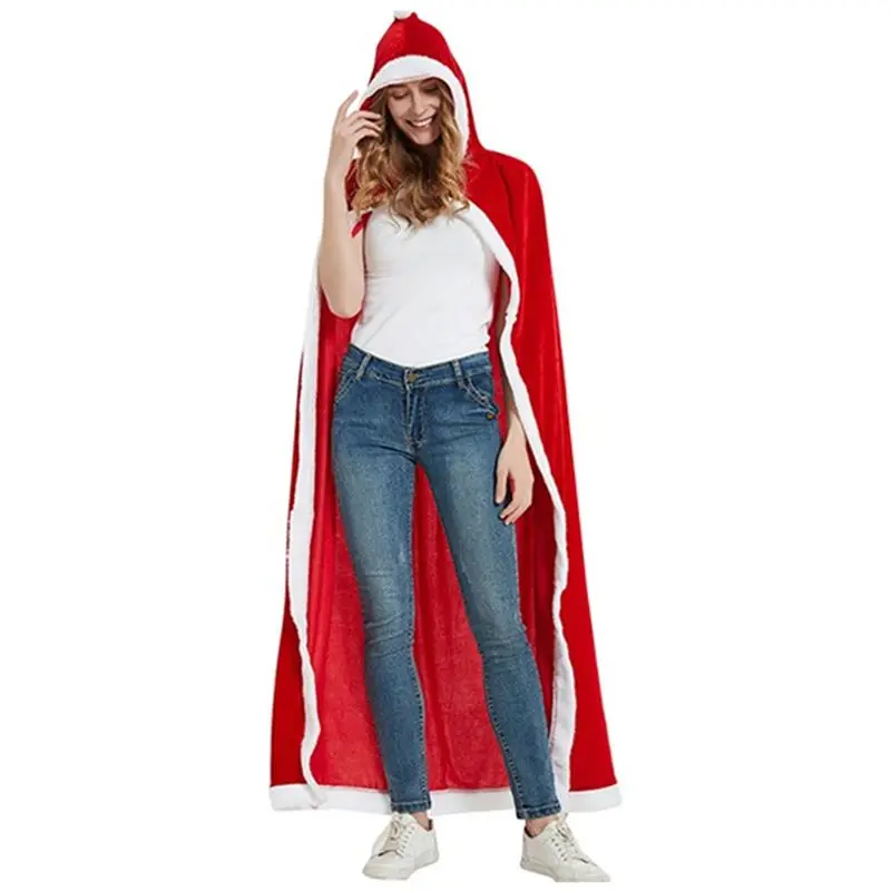 Christmas Cloak Santa Cloak Hooded Cape Costume For Women Cosplay Stage Performance Costume Christmas Decor Eco-Friendly