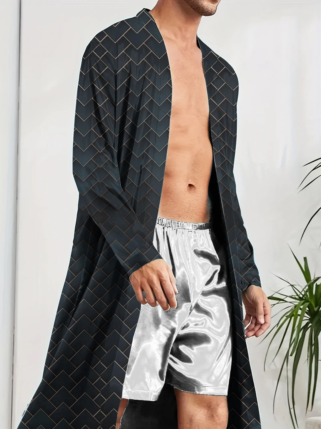 

Весенне-осенний быстросохнущий повседневный удобный халат для душа с цифровым принтом, одежда для сна, модная мужская длинная ночная рубашка