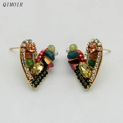 Orecchini a cuore multicolori per le donne perline di vetro di rame Cluster borchie in metallo moda nuovo stile gioielli ragazza regalo per feste C1220