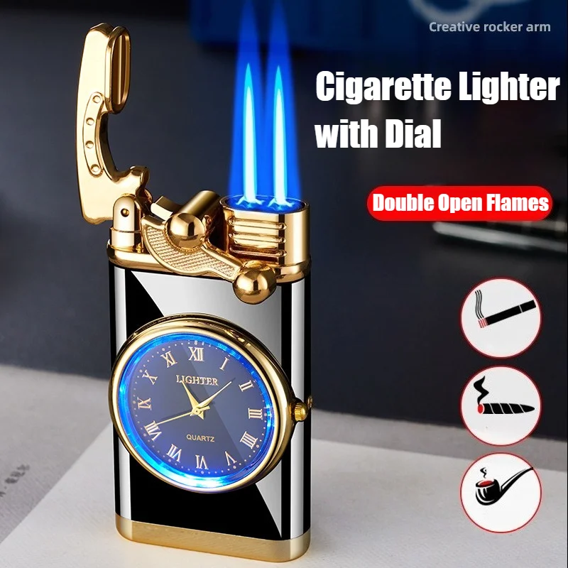 

Colorful Lamp Watch Rocker Arm Double Straight-stroke Windproof Inflatable Lighter Dial Cigarette Lighters & Smoking Accessories