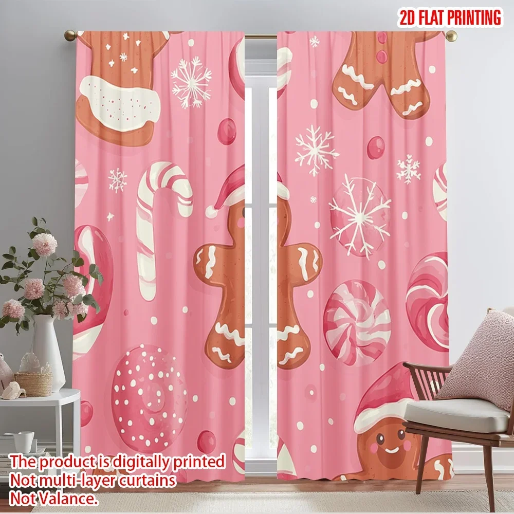 2pcs,2D plane printing Contemporary Curtains Gingerbread Cookie Christmas Snowflakes (3) Polyester Woven (without rod) Festive