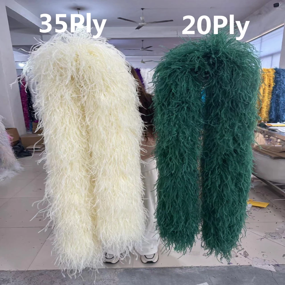 10 to 35Ply Ostrich Feather Boa Trim Natural Ostrich Feather Scarf 2 Meters Party Clothig Dress Sewing Decoration plumas boas