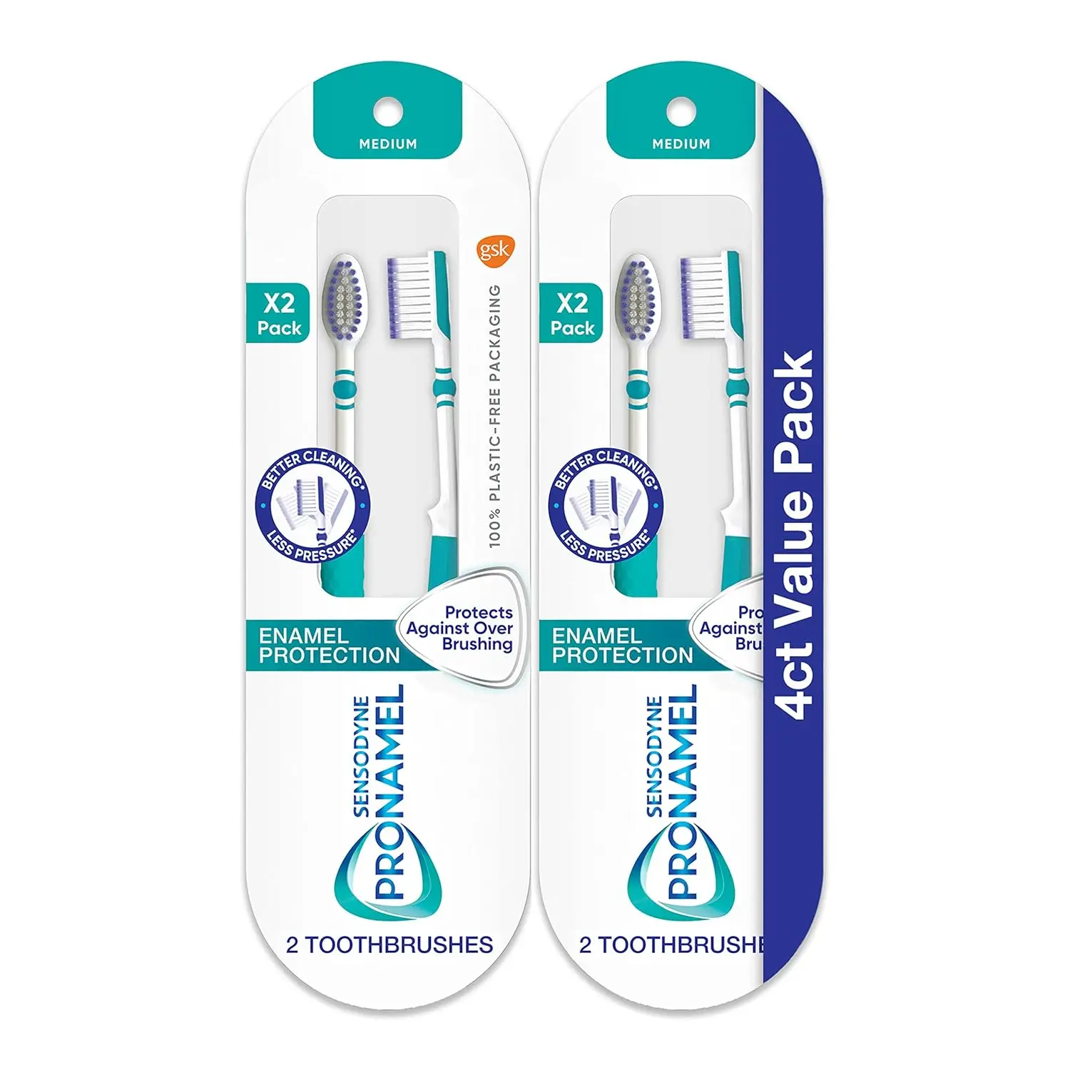 

Medium Toothbrush for Enamel Protection, Cleans Better with Less Pressure - Pack of 4
