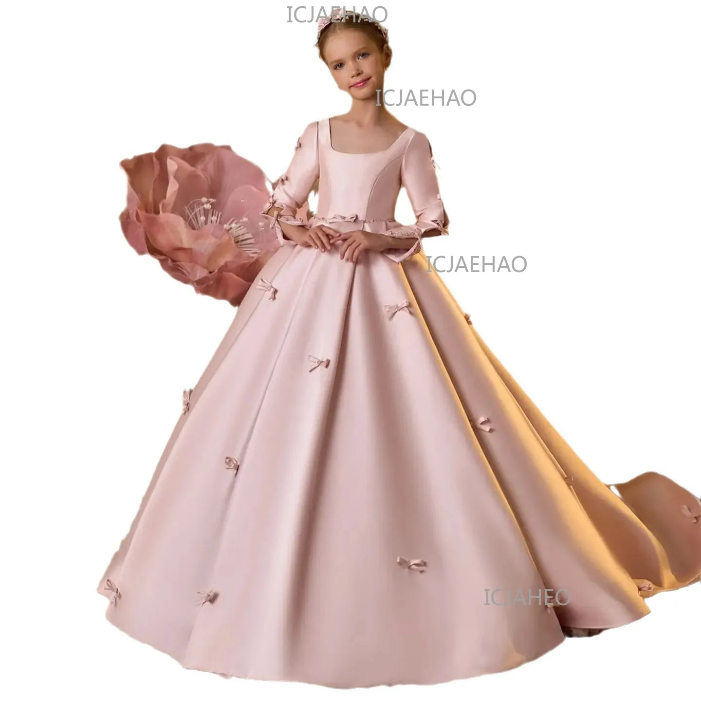 Vestido de princesa con mangas abullonadas para niñas, vestido largo de noche para recital y actuaciones, disfraz para fiestas de cumpleaños, piano