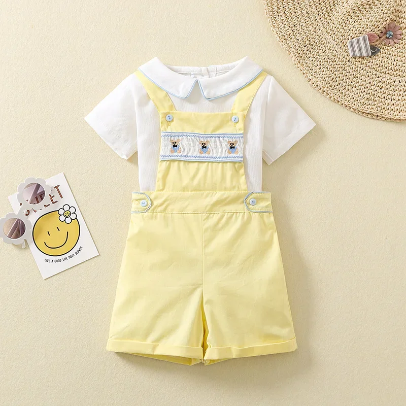 2025 Newborn Clothes Spanish Baby Set For Boy Infant Cotton Linen Blouse With Shorts Suits Embroidery Shirt Top Outfits