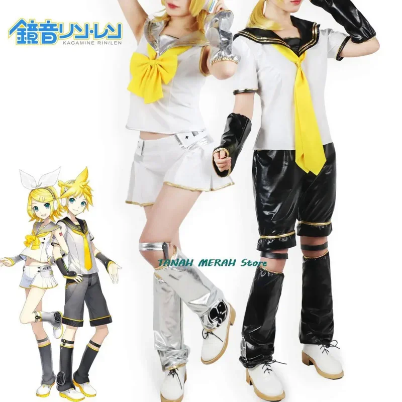 Anime Kcagamine Rin Len Cosplay Costumes Brother Sister Uniform Halloween Party Yellow Wigs Christmas Gifts Tops Pants Clothes