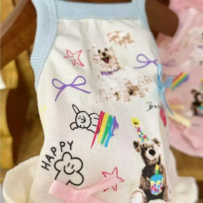 

Cute Cartoon Bear Small Dog Clothes Summer Soft Cat Clothes For Dogs Sleeveless Breathable Puppy Summer Cute Pet Clothing
