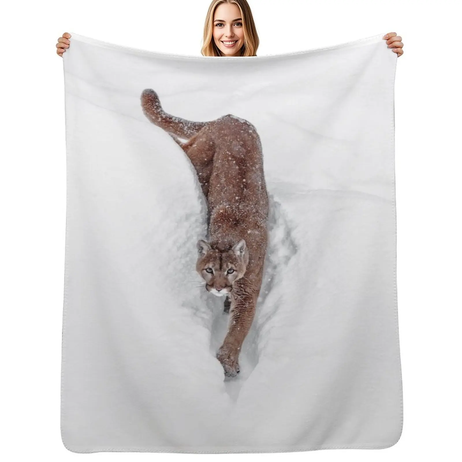 

Deep Snow Cougar Throw Blanket Warm Plush Fuzzy Blanket for Living Room