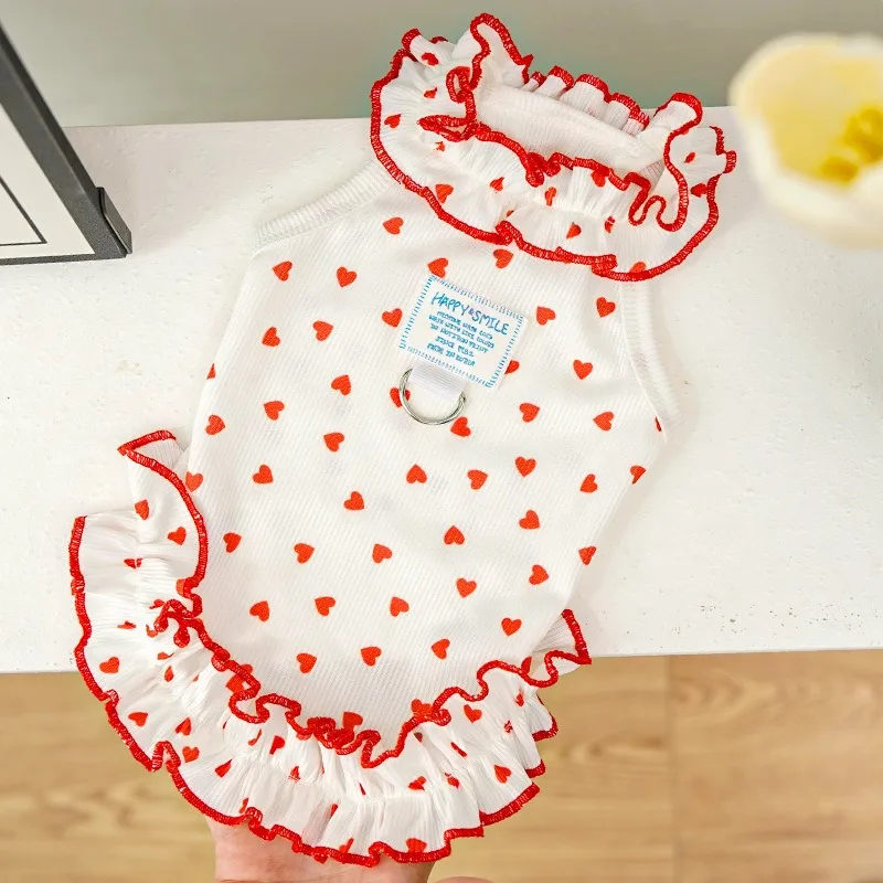 

Summer Dog Clothes Pet Princess Skirt Teddy Breathable Pullover Puppy Classic Floral Dress Bag Traction Buckle