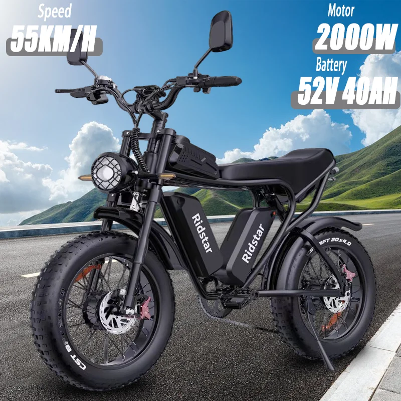 Electric Bicycle 2000W Powerful Dual Motor 52V 40Ah Dual Battery Q20 Ebike Motorcycle Mountain 20x4.0 Fat Tire Electric Bike