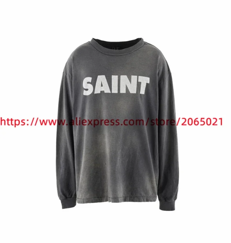 Saint Long Sleeved T-Shirt Men Women High Quality Classic Logo Washed Tops Tee T Shirt