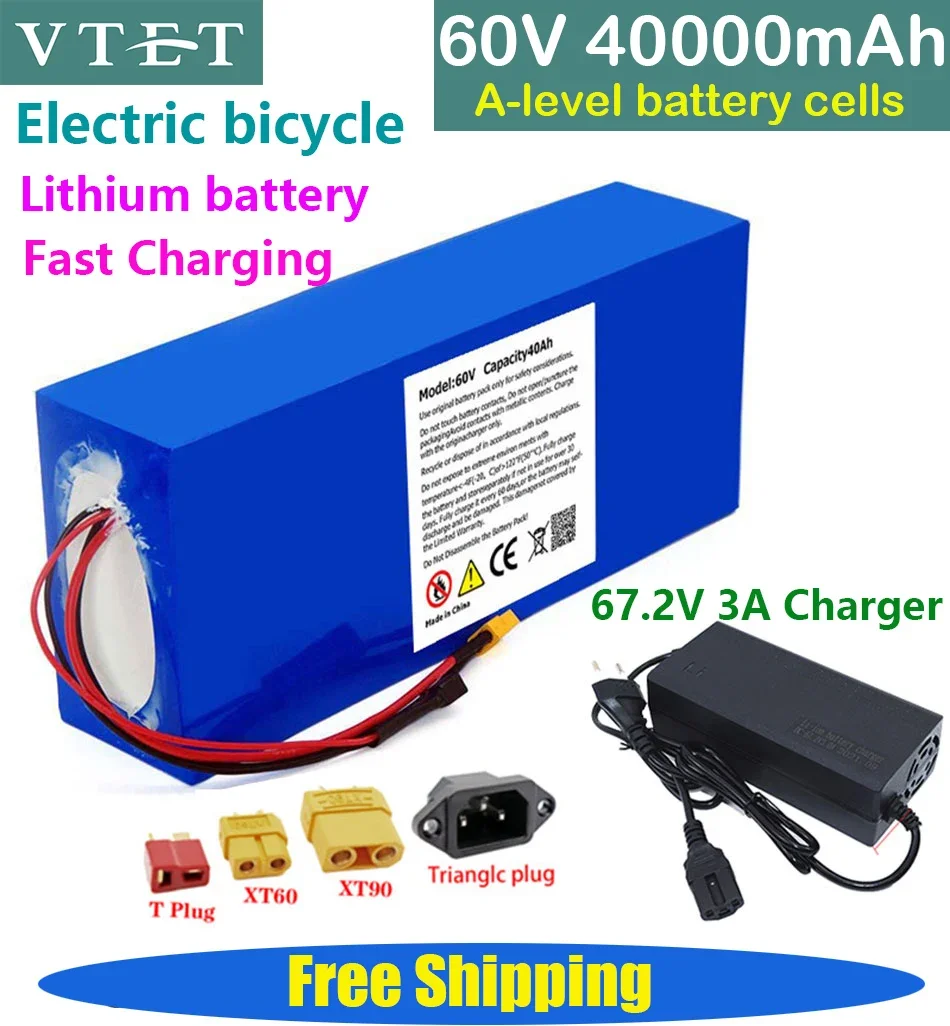 

New 60V 40AH 18650 3000W High Power Battery Rechargeable Battery High Quality Battery Pack with Same Port BMS+67.2V 3A Charger