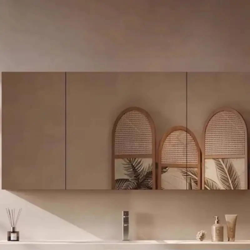 Modern Walnut Bathroom Cabinet European Vertical Washing Wall Storage Bathroom Cabinet Mirror Luxury Meuble Rangement Furniture