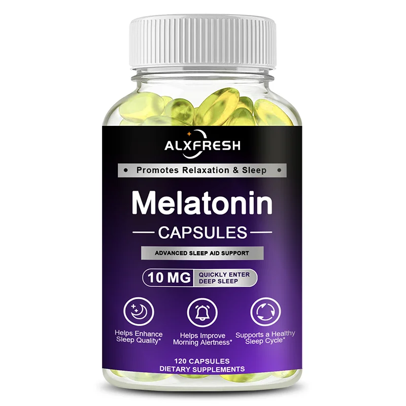 Alxfresh Melatonin 10mg with B6 | Promotes Relaxation Vegetarian, Non-GMO, Gluten Free Dietery Supplement 120/60 Capsules