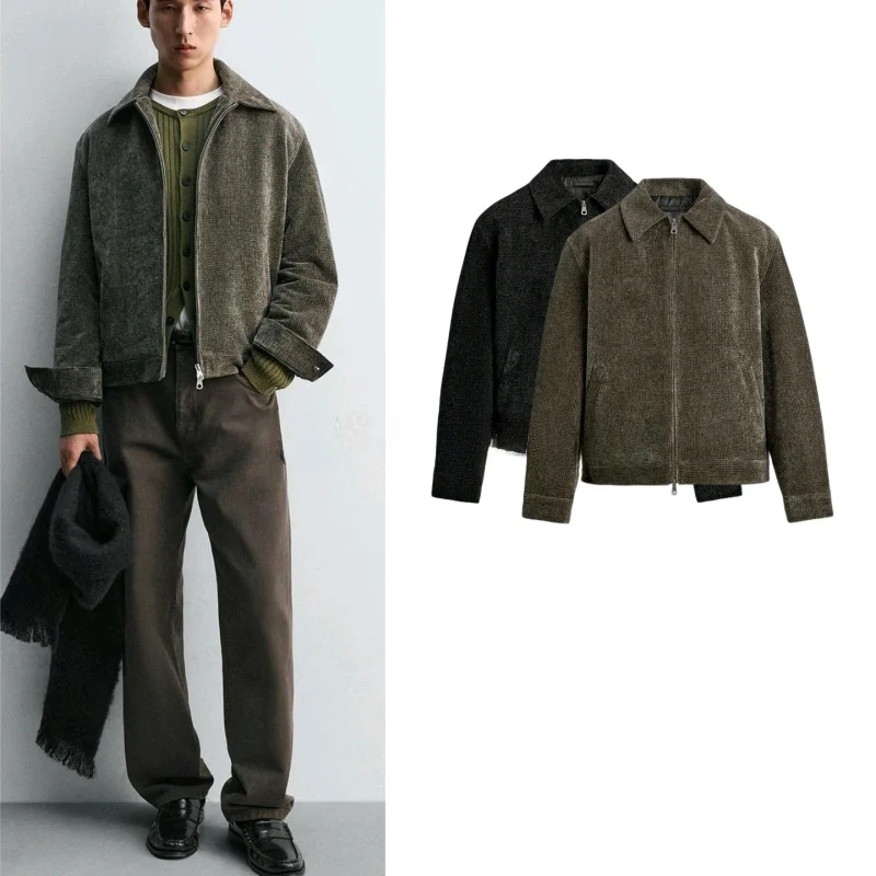 

Spring New Arrival Men's Loose Fit Long Sve Retro Corduroy Jaet Coat Turn-down Collar Comfortable Cotton Vest for Youth