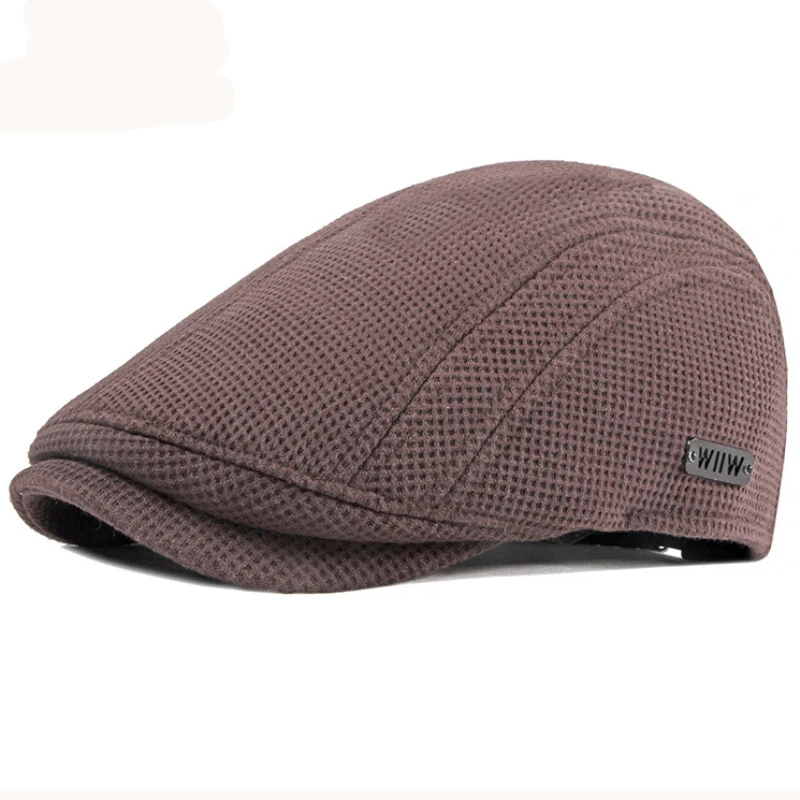 HT1327 Black Beige Coffee Grey Cabbie Gastby Flat  Cap Warm Knitted Autumn Winter Mens Hats British Western Style Beret Caps