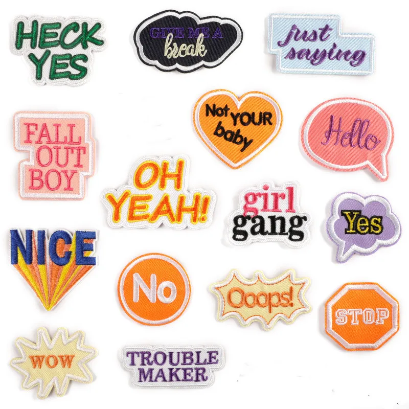 10szt Cartoon Embroidery Text Patches For Clothing Iron On English Words Logo Backpack Badge