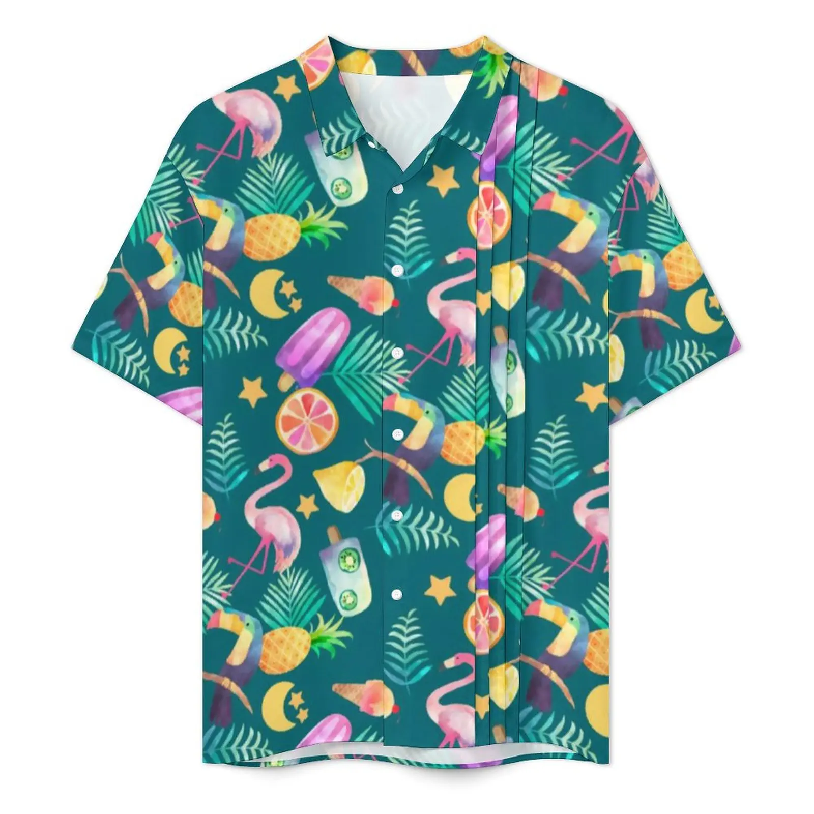 Yellow Pineapple Beach Shirt Mens Colorful Tropical Classic Casual Shirts Hawaiian Short-Sleeved Breathable Oversized Blouses