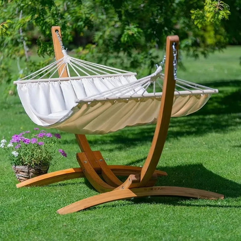 2026 Hammock With Spreader Bar Wood Stand Weatherproof Outdoor Hammock With Stand For Outside Patio Backyard Wooden Hammock Stan