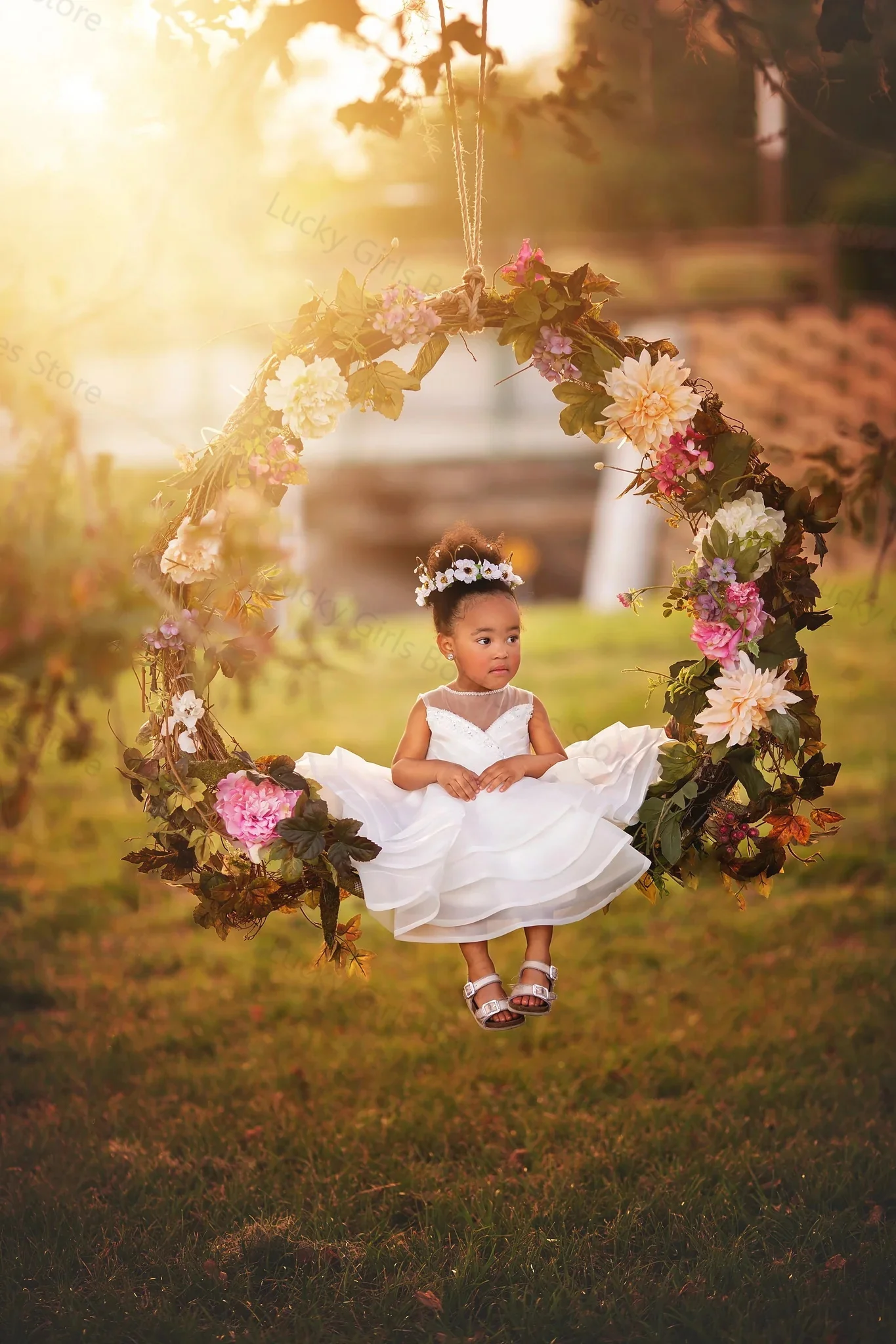 White Flower Girl Dresses Beads Sleeveless Children Birthday Party Gowns Tiered Ruched Little Girl Wedding Guest Pageant Dresses