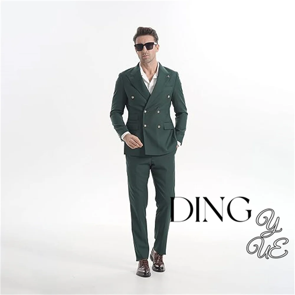 Navy Blue Tailor Made Men Suits Peak Lapel Men Blazer Two Piece Jacket Pants Slim Fit Groom Wedding Tuxedos Costume Homme