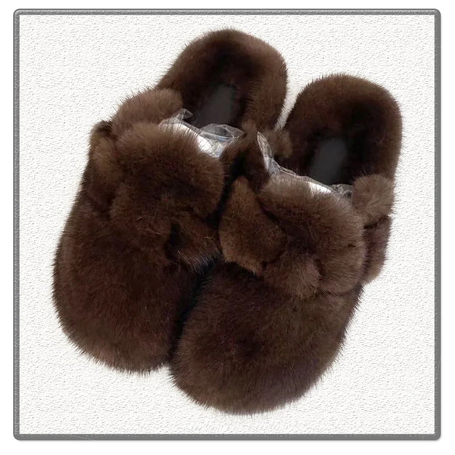 

Hot 2024 Fashion Fur Slides Designer Luxury Real Mink Slippers Women Flip Flops Women's Luxury Brand Ladies Shoes