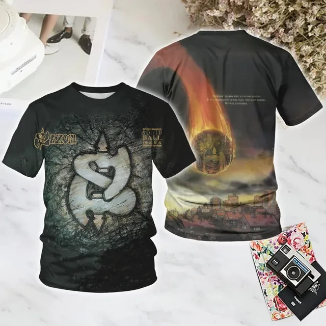 Rock Saxon Band 3d Print T-shirt Men Women Fashion Hip Hop Short Sleeve Oversized T shirt Sports Tops Tees Men Clothes Punk