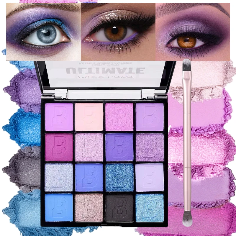 16 Grid Red Eyeshadow Tray Purple, Glitter Pearl Matte Eyeshadow, Shimmer Makeup Lasting Women, Korean Eye Cosmetics