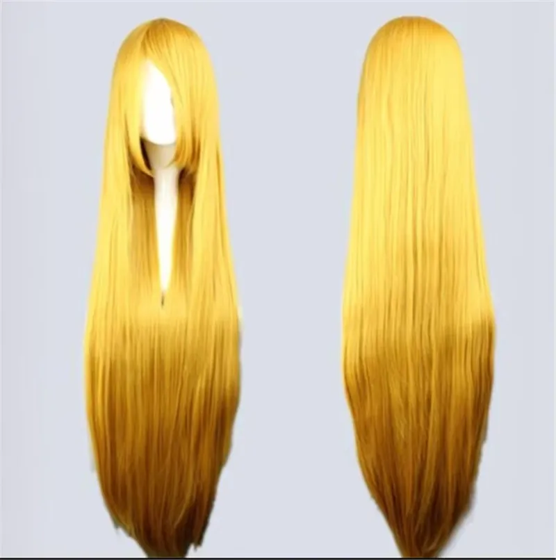 

Fei-Show, прямой парик для Хэллоуина, 100 см/40 дюймов, желтые/светлые волосы, синтетические термостойкие карнавальные волосы для косплея, парик для салона