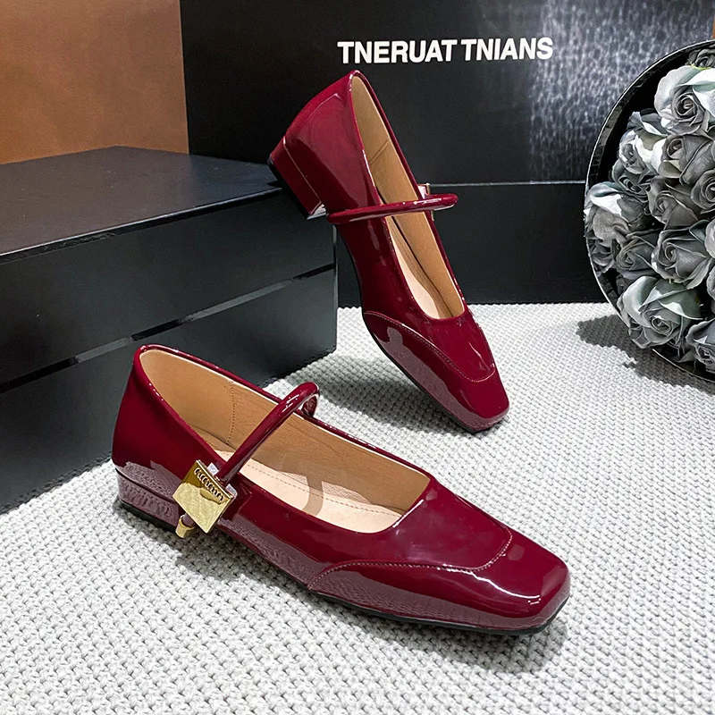 

Туфли Мэри Джейн, женские лоферы без шнуровки из лакированной кожи с квадратным носком, винтажные шлепанцы на низком каблуке, модные Zapatos Mujer