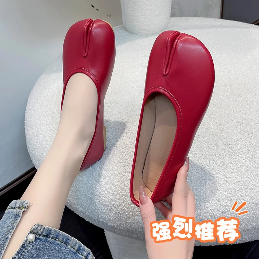 2024 abi Ninja Shoes Woman Microfiber Leather Comfy Flats Split Toe Slippers Soft Bottom Loafers Brief Ladies Trotter Moccasins