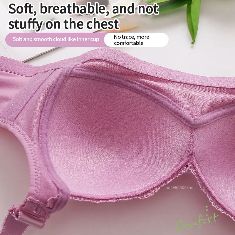 Full Cup Luxury Lace Bra Mother Underwear Wireless Push-up Lace Bra Sweat-absorbing Top Thin Mold Cup Soft for Women Brasiere