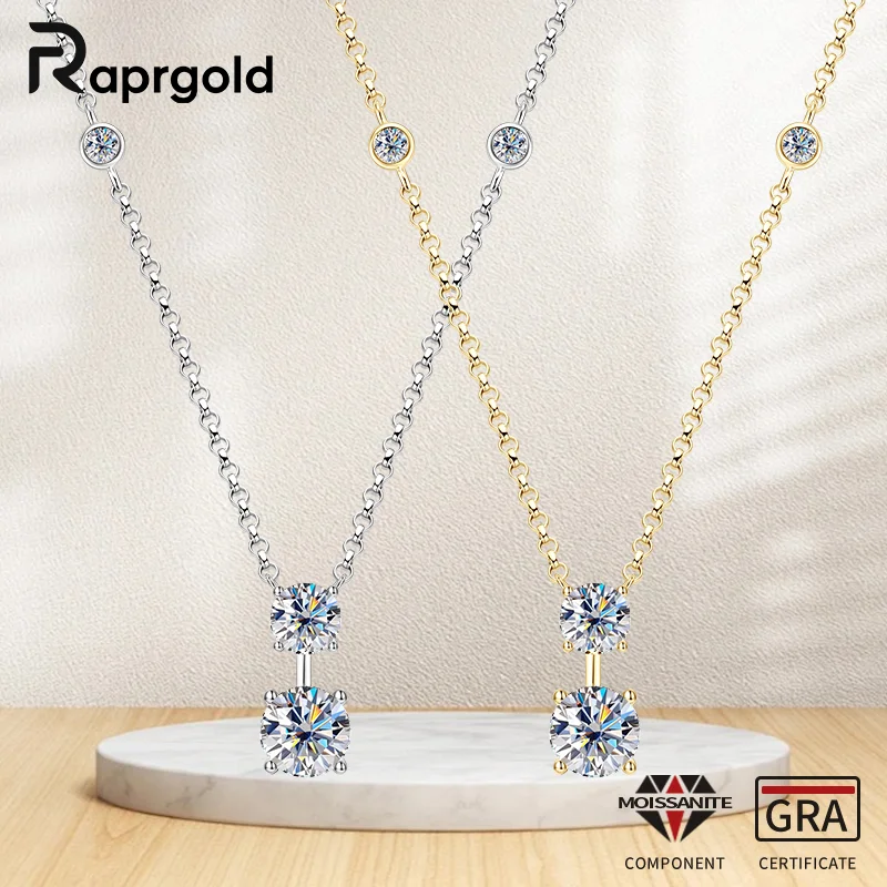 

RAPRGOLD полный круглый муассанит геометрический кулон ожерелья цепи для женщин настоящее серебро 925 пробы ювелирные изделия подарки воротник