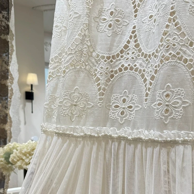 New French Cream Skirt Gauze Hollowed Out Embroidered Window Gauzes for Bedroom Balcony Living Room French Window Customized