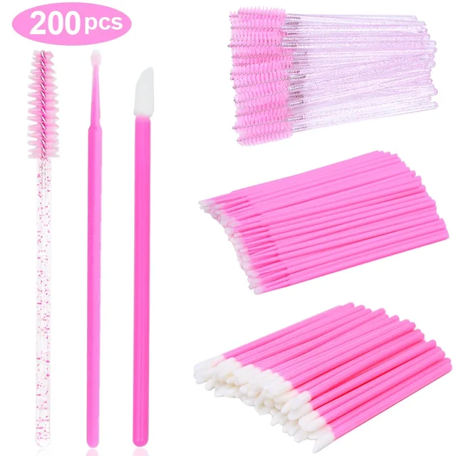 200Pcs Jednorazowa szczoteczka do rzęs Przedłużanie rzęs Różdżki do tuszu do rzęs Zestaw narzędzi Szminka Pędzel do błyszczyka Aplikatory do makijażu