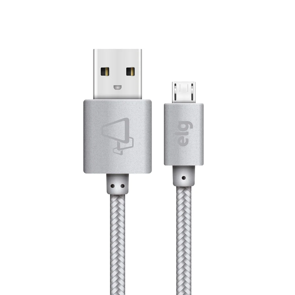 1m Silver Nylon Braided Fabric Micro Usb Cable-ELG